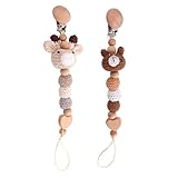 2 Stück Handgemachte Schnullerkette Cup Catcher Sicherheitsgurt für Spielzeug Verstellbarer Kinderwagenkette zum Aufhängen von Spielzeug Trinkbecher Halteriemen für Kinderwagen (Rehkitz + Braunbär)