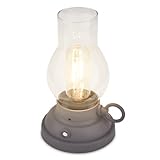 BRILONER - LED Tischlampe kabellos IP44 mit Touch, dimmbar, Akku tauschbar, Campinglampe, Tischleuchte, Akku Lampe, Outdoor, elektronische Öllampe, LED Petroleumlampe, Antik, 10,5x17,5 cm, Anthrazit