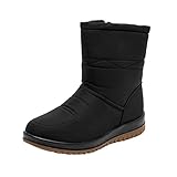 Schneestiefel für Damen, Kältebeständig, Schneestiefel, Wolle, warme Schneestiefel, Freizeitschuhe, modisch, weich, Skistiefel, Wildleder, Hehelsea-Stiefel für Damen, Schwarz , 39.5 EU