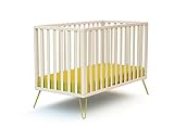 JURABABY - Babybett Holz ONLY weißem und gelbem 60 x 120 cm| 128 x 68 x 86 cm | Kinderbett | Gitterbett mit Lattenrost 3 Stufen Höhenverstellbar
