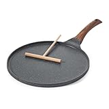 ASumPio Antihaft-Crêpe-Pfanne, Schweizer Granitbeschichtung, Flache Pfannkuchenpfanne, Tawa-Grillplatte, 30,5 cm, Mit Kühl Bleibendem Griff, Weiß, 25,4 cm,Gray-10 Inch