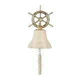 Deco 79 Messingglocke Wanddekoration mit Schiffsrad-Rückseite, 17,8 x 22,9 x 15,2 cm, Gold