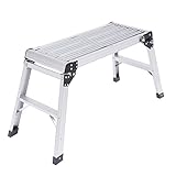 Alu Arbeitsplattform, Klappwerkbank, Arbeitstritt, Trittstufenleiter, Arbeitsbühne 150kg Tragfähigkeit für Zuhause Büro Werkstatt Garage, 108 * 41 * 50 cm
