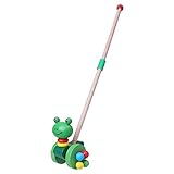 TOYANDONA Kleine Füße Schiebefrosch aus Holz mit langem Stock für einfache Massage Schiebefrosch Schiebe- und Herausziehspielzeug aus Holz
