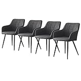 TUKAILAI Esszimmerstühle 4er-Set, Küchenstuhl aus Kunstleder mit Polstersitz, Rückenlehne und Armlehne, Akzentstuhl, Lounge, kommerzielle Empfang, Restaurants, Wohnzimmer, Sesseln, dunkelgrau