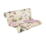 A.S. Création PrintWalls Vliestapete mit Blumen-Motiv Rosen 0,53 x 10,05 m – Violett, Pink, Grün – Blumentapete Aquarell Made in Germany - 396081