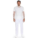 FRANZ MENSCH 100 Stück Hygonorm Besucherkittel Light mit Druckknöpfen | PP, Sparpack, weiß, XXXL, L: 110cm, Umfang: 150cm
