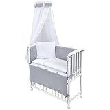 Baby Delux Beistellbett Babybett Stubenwagen weiß 90x40 mobil mit Rädern inkl. Matratze und Bettwäsche Set mehrteilig (Little Stars Waffel)