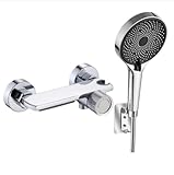 Wasserfall Badewannenarmatur mit Handbrause, Badewannenarmaturen mit Dusche, Messing Duscharmatur Badewanne mit Schlauch und Wandhalterung, 5 Funktionen Mischbatterie Dusche für Bad