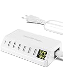 USB-Ladegerät, 7-Port-USB-Desktop-Ladegerät mit LED-Bildschirm, Multi-Geräte-Ladestation mit Echtzeit-Stromüberwachung für Telefon, Schnelllade-Hub für Zuhause, Büro, Reisen