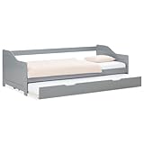 Homestyle4u 2506, Holzbett 90 x 200 cm Grau mit Lattenrost & Bettkasten Einzelbett 90x200 Bettgestell Ausziehbett Kiefer