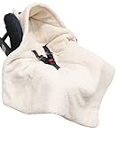 Solvera_Ltd Einschlagdecke Babyschale Winter 80x80cm Kuschelig BOUCLÉ Lammfell-Optik, Kuscheldecke mit Kapuze für Kinderwagen Autositz (Ecri)