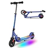 Caroma Elektroscooter, Elektroroller für Kinder von 6-12 Jahren, Faltbarer E Scooter, Einstellbare Höhe Leichter, LED Display, Bunte Leuchten, Leichter Elektroroller Kinder(Hellblau)
