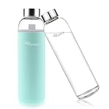 Ryaco Trinkflasche aus Glas 1 liter /1l - Glasflasche 750ml - mit Neoprenhülle - Glastrinkflasche mit Schraubverschluss - Wasserflasche Glas für kohlensäurehaltige Getränke - spülmaschinenfest