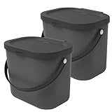 Rotho Albula 2er-Set Biomülleimer 6l mit Deckel und Henkel für die Küche, Kunststoff (PP) BPA-frei, (Anthrazit)