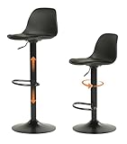 ZZINOKE Barhocker 2er Set, Höhenverstellbar Barstühle, mit Rückenlehne und Fußstütze, PU Polsterung, 360°Drehstuhl, geeignet für Esszimmer, Bar, Küchentheken, Schwarz