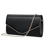 BAIGIO Damen Clutch Leder Elegant Abendtasche PU Brauttasche Schwarz Clutch mit Abnehmbarer Kette Formal Handtasche für Hochzeit Party Prom