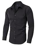 siliteelon Hemd Herren Langarm Bügelfrei Schwarz Business Anzug Hemen Regular Fit Formales Hemd Schwarze Freizeithemd mit Tasche Für Beerdigung Konferenz Arbeit Büro Graduierung Gedenksitzung