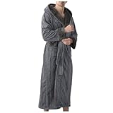 Schlafanzug Thermounterwäsche/Winter Bademantel Plus Größe Paar Bademantel Jacquard Fleece Bademantel Herren Pyjamas Homewear Langes Nachthemd (Grey, M)
