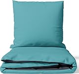 Leonado Vicenti Bettwäsche Baumwolle 135x200 cm Petrol Grau Uni Einfarbig Set Schlafzimmer Garnitur Wendebettwäsche Bezug Decke mit verdecktem Reißverschluss