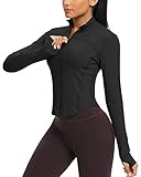QUEENIEKE Damen Laufjacke Atmungsaktive und Leicht Sportjacke Langarm definieren Jacke mit Daumenloch für Fitness Trainingjacke Jacke Schwarz M