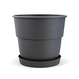 Plastard Blumentopf Milano 28 cm Durchmesser mit passenden Untersetzer Farbe Anthrazit Übertopf Blumenkübel für Garten Balkon Terrasse Pflanztopf