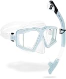 CRESSI Horizion+Scilla Combo Clear/Ice Cyan - Unisex Set Horizon Maske mit 4 Separaten Temperargläsern und Schnorchel Scilla Top Dry Valve System zum Tauchen und Schnorcheln, Klar/Eisblau