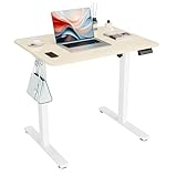 ERGOMAKER Elektrischer Höhenverstellbarer Schreibtisch 80x60cm (31.5'x23.6'), Höhenverstellbarer Tisch mit Spleißplatte (Weißes Gestell + Eiche Tischplatte)