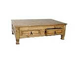 WOLFMÖBEL MEXIKO Couchtisch mit 2 Schubladen,120x80 cm, Ponderosa Pinie massiv, Honig