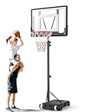 Basketballkorb Outdoor Kinder Basketball ständer: 150-210 cm Höhenverstellbar Basketballständer mit 80x60 cm bruchsichere Rückwand, Vergrößerter Basis und Rollen für Kinder/Jugendliche