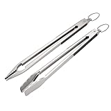 SANTOS 2-teiliges Präzisions Edelstahl Grillbesteck-Set - Grillzange & Grillpinzette - Grundaustattung für Ihren Grill - hochwertiges massives Grillbesteck