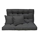 Hollywoodschaukel Auflage 120x50 cm - 2-Sitzer Set: Sitzkissen und Rückenkissen – gesteppt & dick gepolstert 10 cm – Kissen für Gartenbank, Palettenbank, Balkonbank & Terrasse – Farbe: Grafit [133]