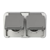 Schneider Electric Merten Schuko-Steckdose mit Klappdeckel, 2-fach, Aufputz, waagerecht angeordnet, IP44, Aquastar, lichtgrau, Artikelnummer MEG2321-8029