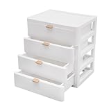 POTYYH Schreibtisch Organizer mit 4 Schubladen, Schubladenbox aus Polypropylen Mini Kommode Weiß Schreibtischbox für Arbeitszimmer, Schlafzimmer und Büro, 26x20.2x29 cm