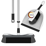 Rival Kehrgarnitur & Besen Set stahlgrau – Kehrblech mit Handbesen & Besen mit Teleskopstiel – Kehr-Set mit Besatz aus Rosshaarmischung – Kehrschaufel mit Handfeger & Kehrbesen für Innen & Außen