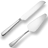 tiokin Hochzeitstorte Messer und Server Set Silber, Edelstahl Kuchen schneiden Set für Hochzeit, 2Pcs enthalten Kuchenschneider und Kuchen Server für Geburtstag, Parteien und Jubiläum