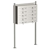 Wiltec 10er Briefkastenanlage Edelstahl 945 x 270 x 1500 mm, Standbriefkasten mit 2x5 Fächern, Schlüssel und Namensschild, Briefkasten Postkasten mit Ständer