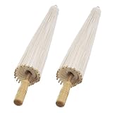 Ipetboom 2 Stück Weißer Papierschirm Handbemalt Japanischer Stil Vintage Öl papierschirm für Hochzeit Brautparty Dekoration Leichter Sonnenschutz Dekoratives DIY Hochzeitsaccessoire