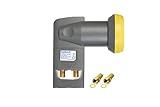 HUMAX Digital Twin-LNB Gold, Satelliten universal LNB, LTE-Filter, 2 Teilnehmer inkl. Wetterschutzhülle und vergoldete F-Stecker, für digitales Fernsehen in HD, Full HD, 4K UHD & 8K, schwarz/gelb
