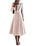 IDEALSANXUN Langer Damen-Trenchcoat aus Wolle, für Herbst und Winter, zweireihig, Peacoat-Jacke, Beige, Small