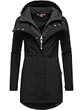 Ragwear Damen Softshellmantel Lange Übergangsjacke Outdoormantel mit Kapuze Ybela Black22 Gr. 3XL