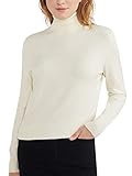 Woolen Bloom Rollkragenpullover Damen Strickpullover Stretch Pullover in Weich Feinstrick Elegant Stehkragen Strickpulli Langarm Rolli Sweater für Herbst Winter, Elfenbeinweiß, S