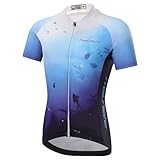 Amur Leopard Radtrikot Set Kinder Jungen Mädchen Fahrrad Trikot Kurzarm & Radhose mit Sitzpolster Atmungsaktiv Radsport Bekleidung, Blau B-Trikot, 134-140 (Etikettengröße: XL)