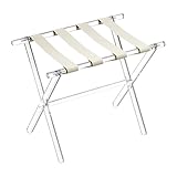LOVIVER Acryl-Gepäckträger für Gästezimmer, Kofferständer, transparent, mit Mikrofaser-Lederriemen, Faltbarer Gepäckhalter für Hotel, Beige mit Griffen