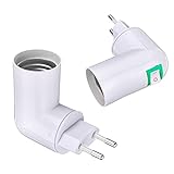 DYOUen 2 Stück E27 Lampenfassung 360° Einstellbar Lampenfassung mit Schalter,Eu-Stecker Adapter Steckdose für Glühbirne Wandlampe Sockeladapter, Küchenlampe Converter Adapter (2 Stück)