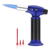 Küchenbrenner, Nachfüllbarer Creme Brulee Brenner, Mini-Brenner mit Sicherheitsverschluss und Einstellbarer Flamme für Desserts, Crème Brûlée, BBQ, Blau-Schwarz (Butan nicht Inbegriffen)