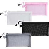 KOLZEMV 4 PCS Transparente Federmäppchen Nylon-Netzstoff Zip Mesh Reißverschluss Beutel Stifteetui Clear Exam Pencil Pouch Tragbares Schreibwarenetui für Schule Bürobedarf Kosmetik Aufbewahrungsbeutel
