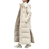 Generisch Verdickte und warme, extra lange, knielange Baumwolljacke für Damen mit Kapuze Winter Reitjacke (White, M)