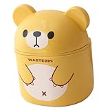 DOITOOL Mini Tischmülleimer mit Klappdeckel Süßer Kawaii Papierkorb für Schreibtisch Kompakter Abfalleimer für Wohnzimmer Schlafzimmer Büro Platzsparend und Dekorativ Gelb