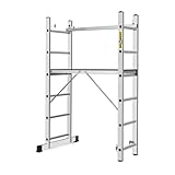 DRABEST 3-in-1 Alu-Leiter – Stehleiter, Anlegeleiter & Gerüst – 2x6 Sprossen – Arbeitshöhe bis 2,97 m – Plattform 46x161x14 cm – Belastbar bis 150 kg